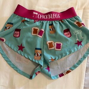 ChicknLegs Women's Teal Athletic Shorts with Fun Print